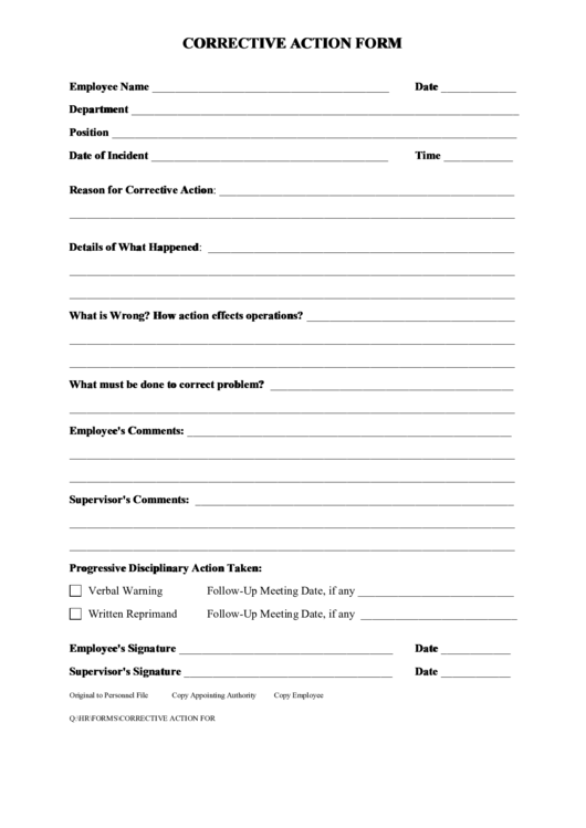 Corrective Action Form Printable pdf