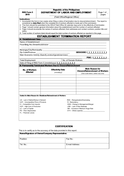 Department Of Labor And Employment Printable pdf