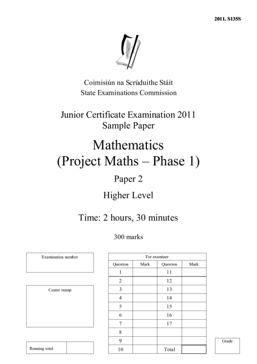 Junior Certificate Examination 2011 Sample Paper Mathematics Printable pdf