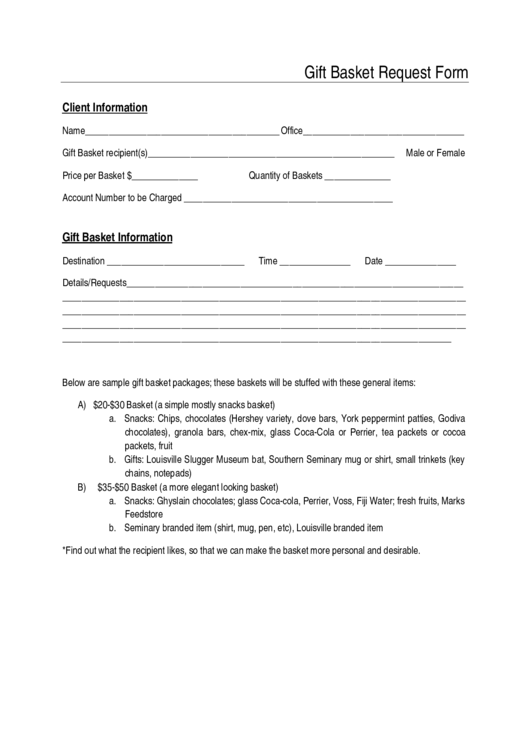 Gift Basket Request Form Printable pdf