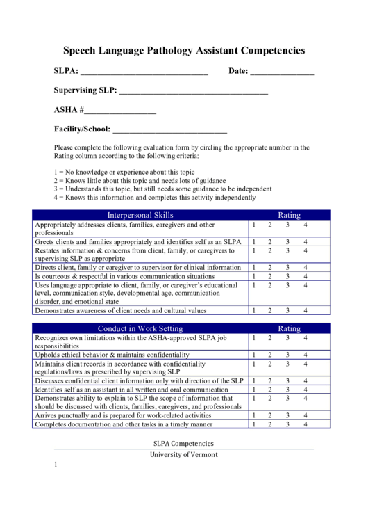 Speech Language Pathology Assistant Competencies Printable pdf