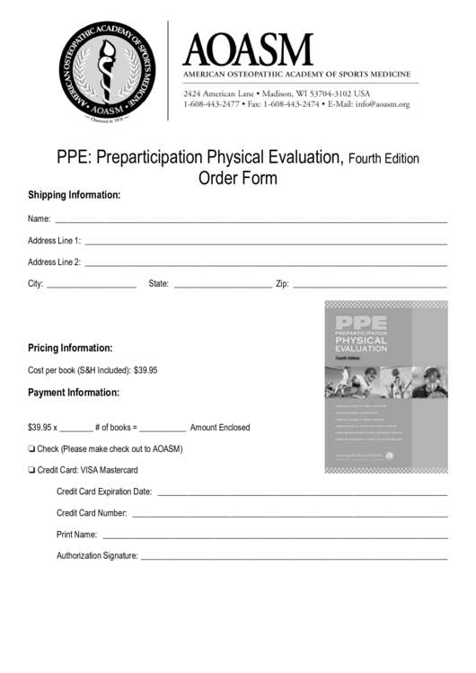 Preparticipation Physical Evaluation, Fourth Edition Order Form Printable pdf