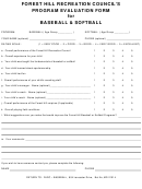 Forest Hill Recreation Council's Program Evaluation Form For Baseball & Softball