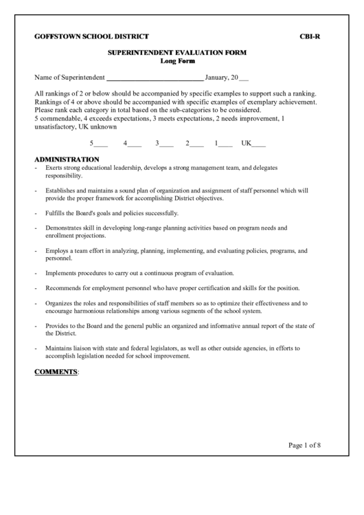 Goffstown School District Cbi-R Superintendent Evaluation Form Printable pdf