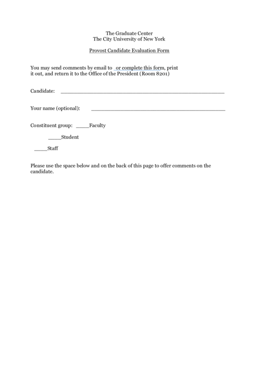 Provost Candidate Evaluation Form Printable pdf