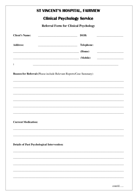 Referral Form For Clinical Psychology Printable pdf