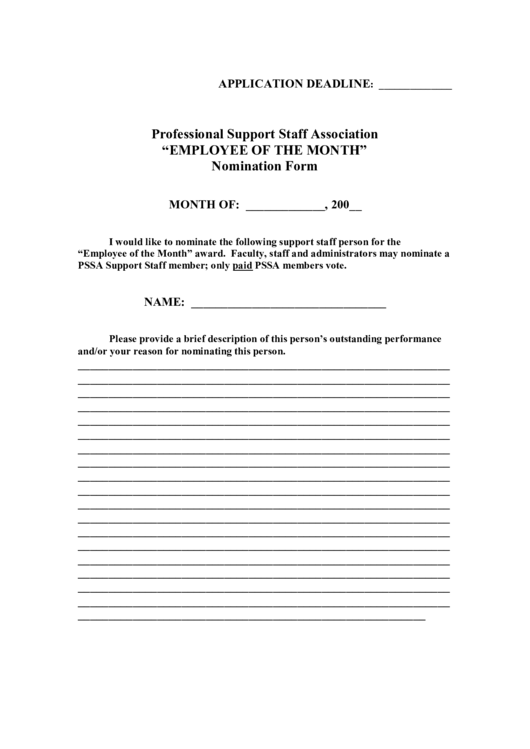 Employee Of The Month Nomination Form Printable pdf