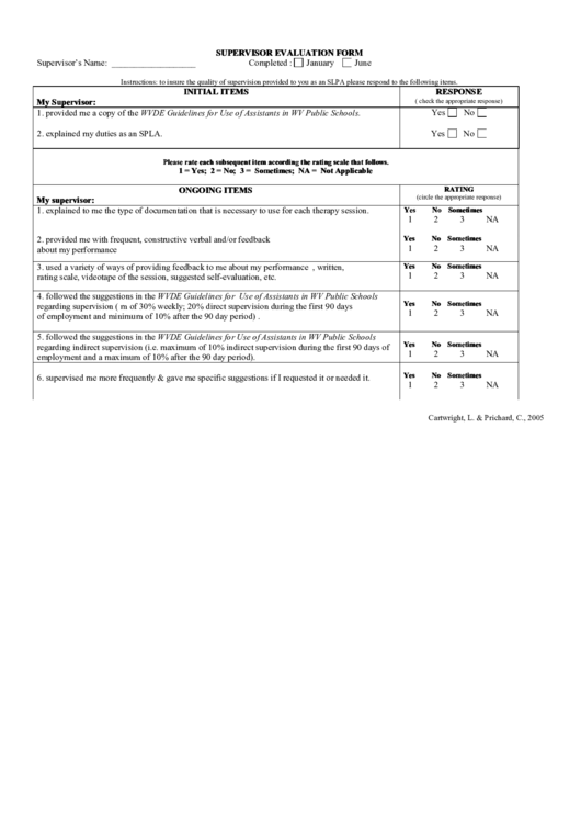 Supervisor Evaluation Form Printable pdf