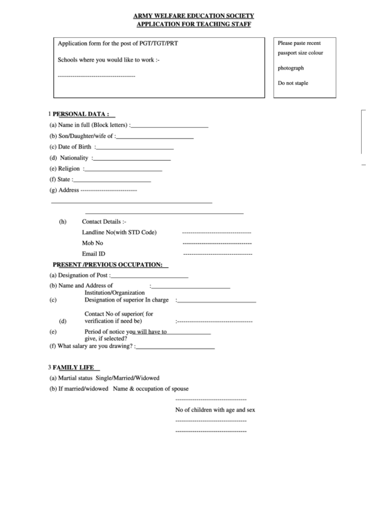 Application Form For Teaching Staff Printable pdf