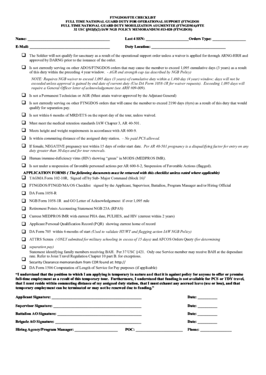 Ftngdos/fte Checklist Printable pdf