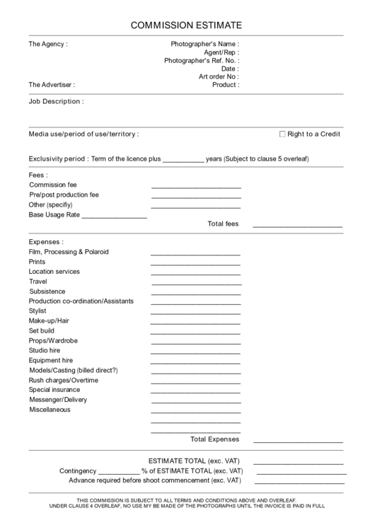 Commission Estimate Printable pdf
