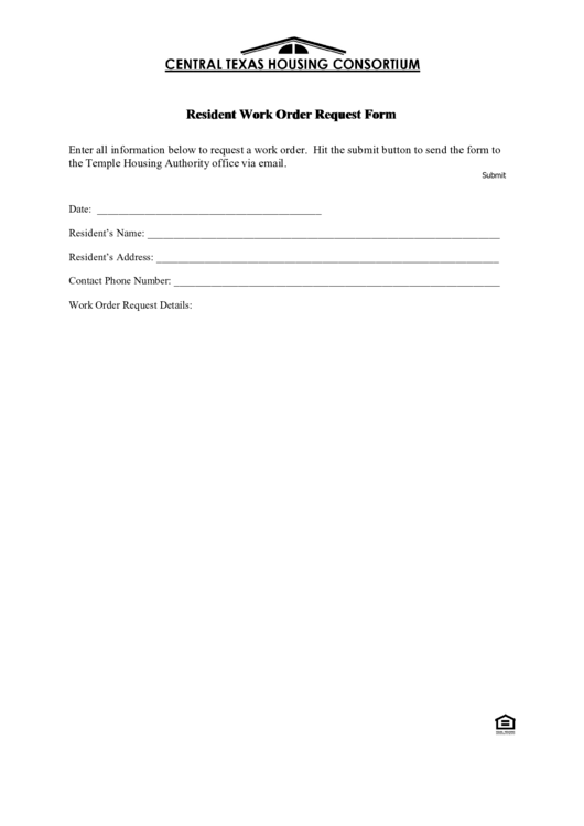 Fillable Central Texas Housing Consortium Resident Work Order Request Form Printable pdf
