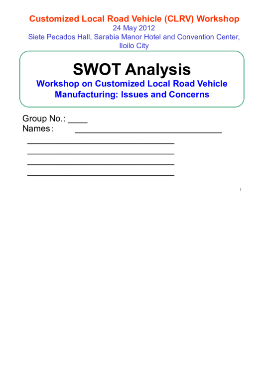 Swot Analysis Template Printable pdf