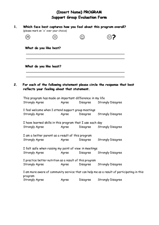 Program Support Group Evaluation Form Printable pdf