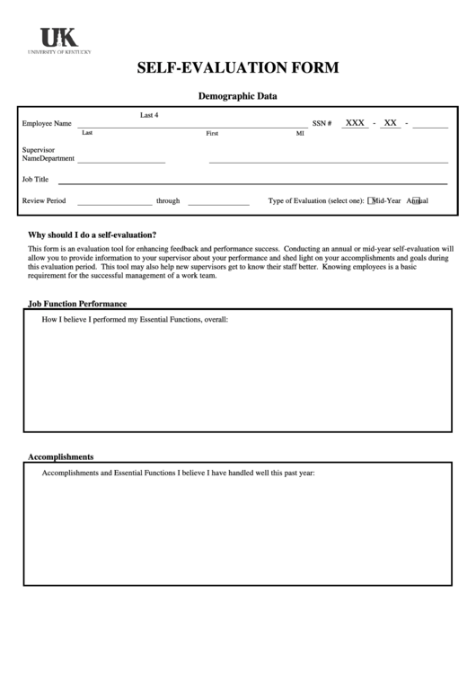 Fillable Self-Evaluation Form Printable pdf