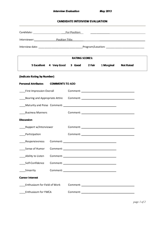 Fillable Candidate Interview Evaluation Printable pdf