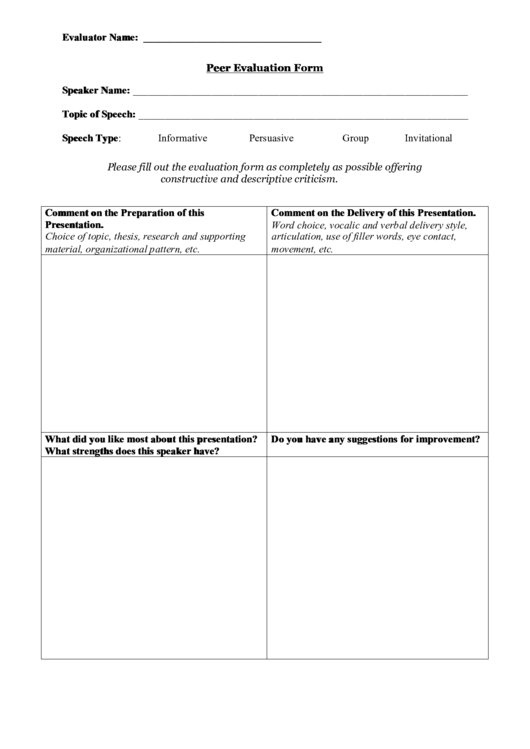 Peer Evaluation Form Printable pdf