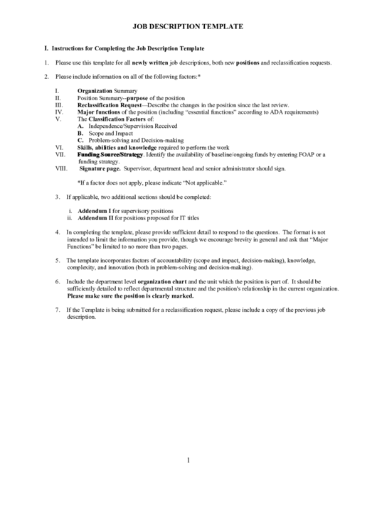 Fillable Job Description Template Printable pdf