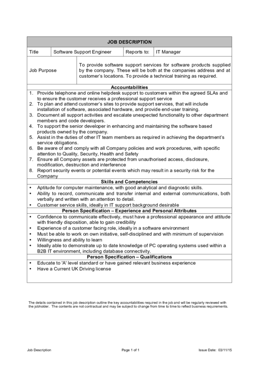 It Manager Job Description Printable pdf