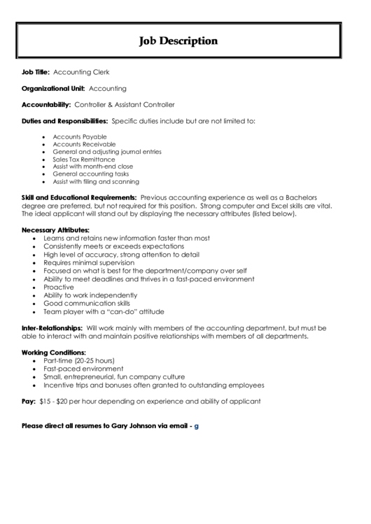 Accounting Clerk Job Description printable pdf download