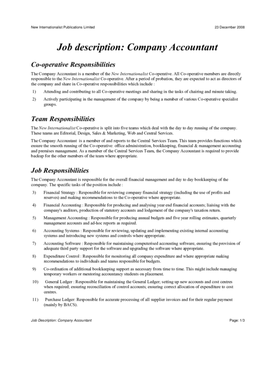 Job Description: Company Accountant Printable pdf