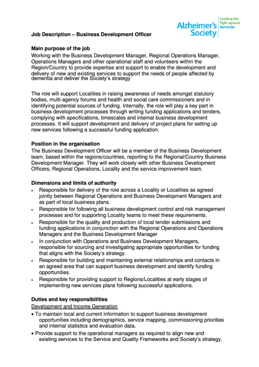 Job Description - Business Development Officer Printable pdf