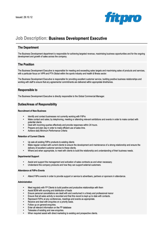 Job Description - Business Development Executive Printable pdf