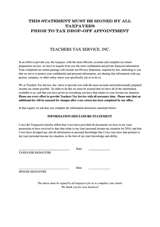 Teachers Tax Return Organizer Template - 2014 Printable pdf