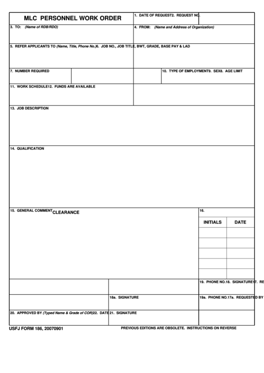 Fillable Mlc Personnel Work Order Form Printable pdf