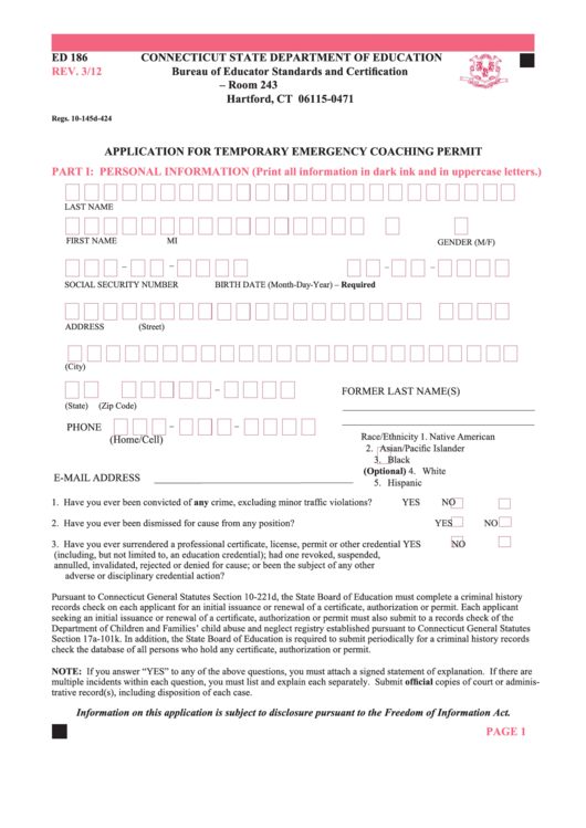 Application For Temporary Emergency Coaching Permit Printable pdf