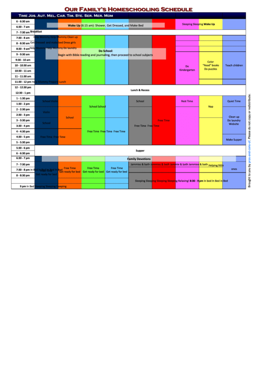 Sample Homeschool Daily Schedule Template Printable pdf