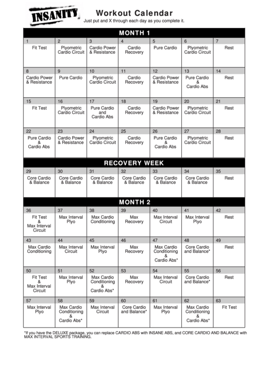 Insanity Workout Schedule Printable pdf