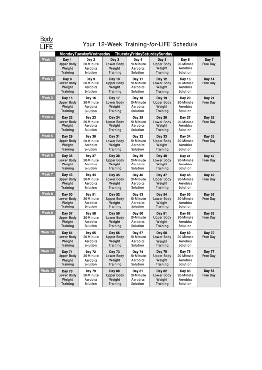Training Schedule Template Printable pdf