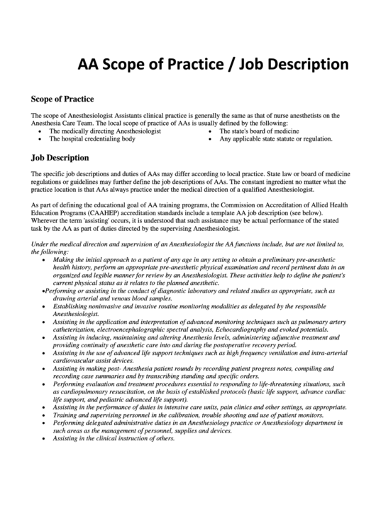Aa Scope Of Practice / Job Description Printable pdf