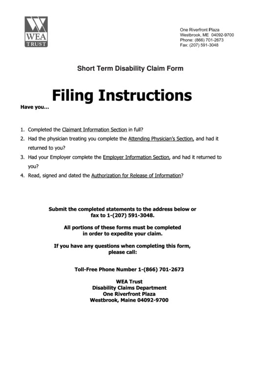 Short Term Disability Claim Form Printable pdf