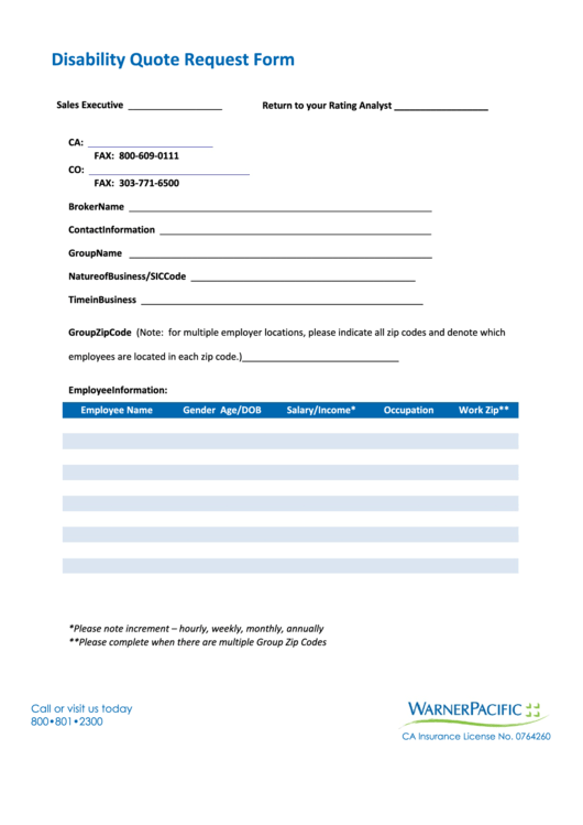 Disability Quote Request Form