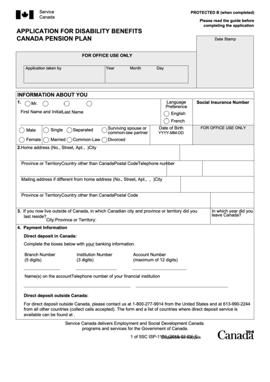 Fillable Form Sc Isp-1151 - Application For Disability Benefits Printable pdf