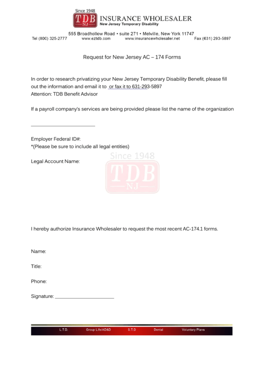 Request For New Jersey Ac 174 Forms Printable pdf