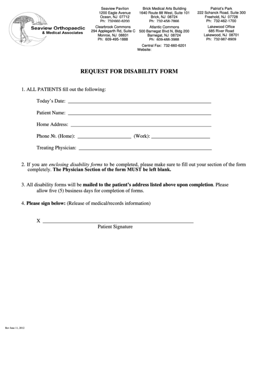 Request For Disability Form