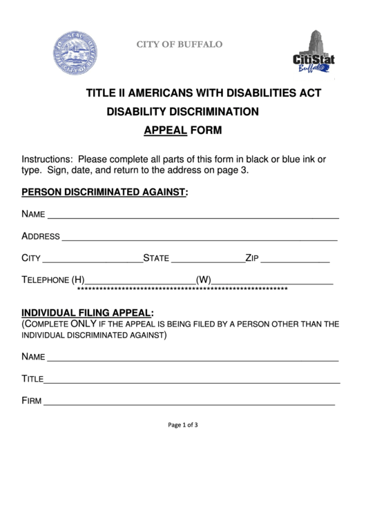 Disability Discrimination Appeal Form Printable pdf