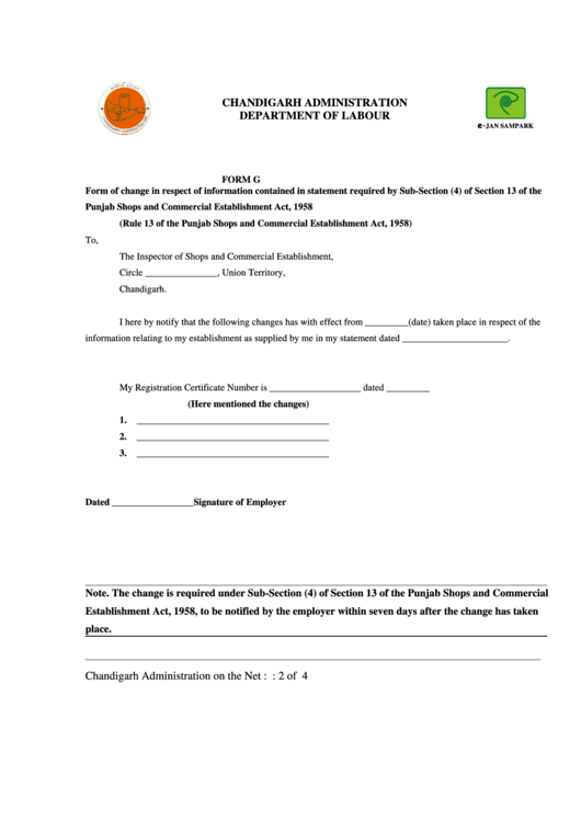 Form Of Change In Respect Of Information Contained In Statement Required Printable pdf