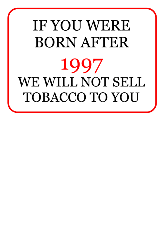 We Will Not Sell Tobacco Sign Template Printable pdf