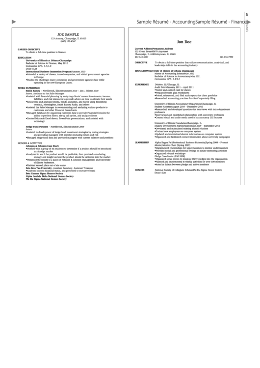 Sample Financial Resume Template Printable pdf