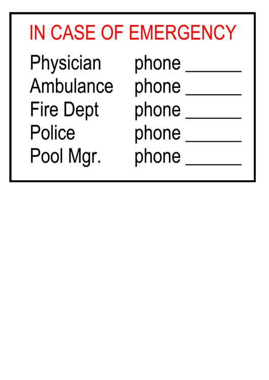 In Case Of Emergency Contact Sheet Printable pdf