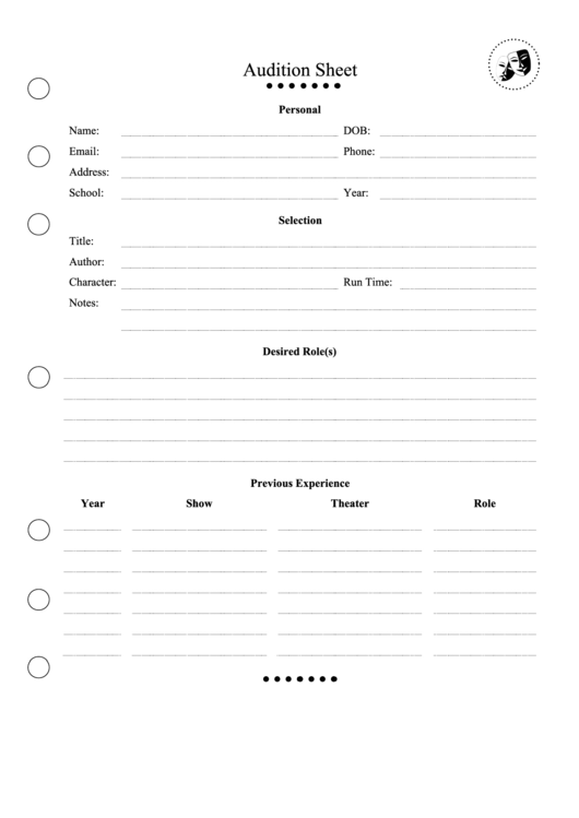 Audition Sheet Template Printable pdf
