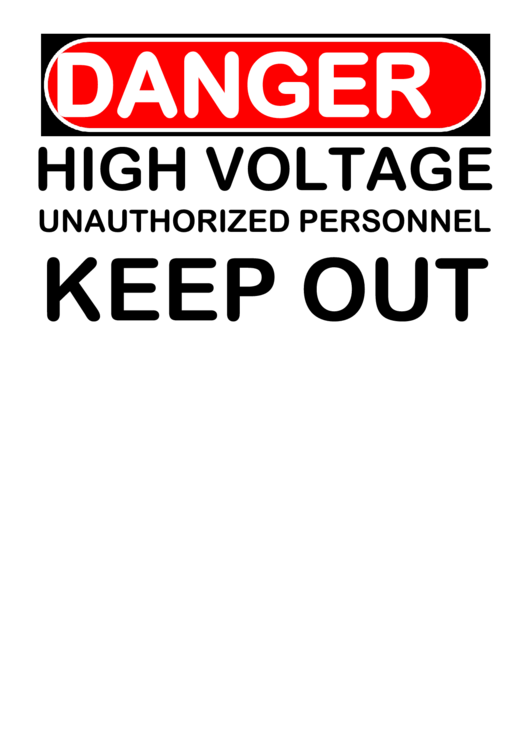 Danger - High Voltage - Keep Out Printable pdf