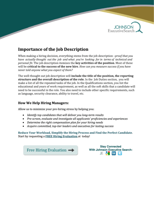 Importance Of The Job Description Printable pdf