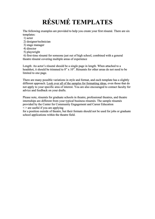 Resume Templates Printable pdf