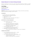 Sample Resume For A Recent College Graduate