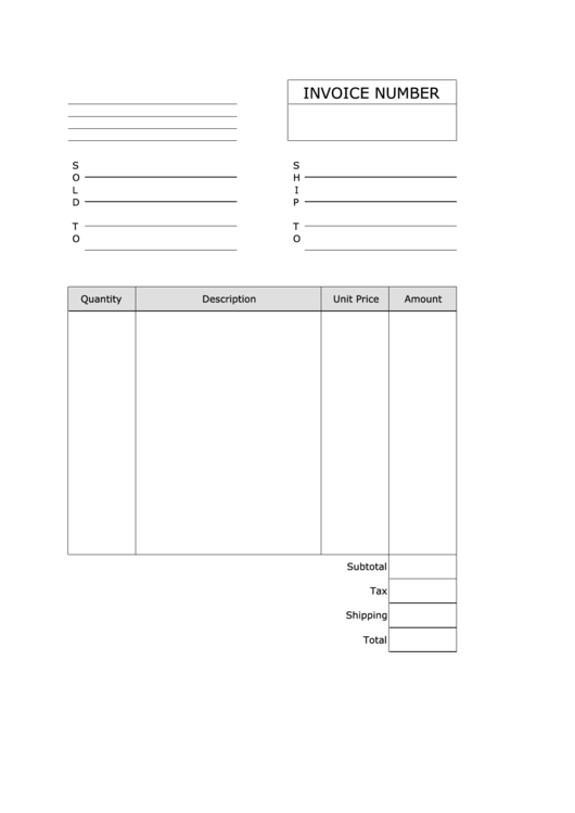 Invoice Template - Portrait, Blank Printable pdf